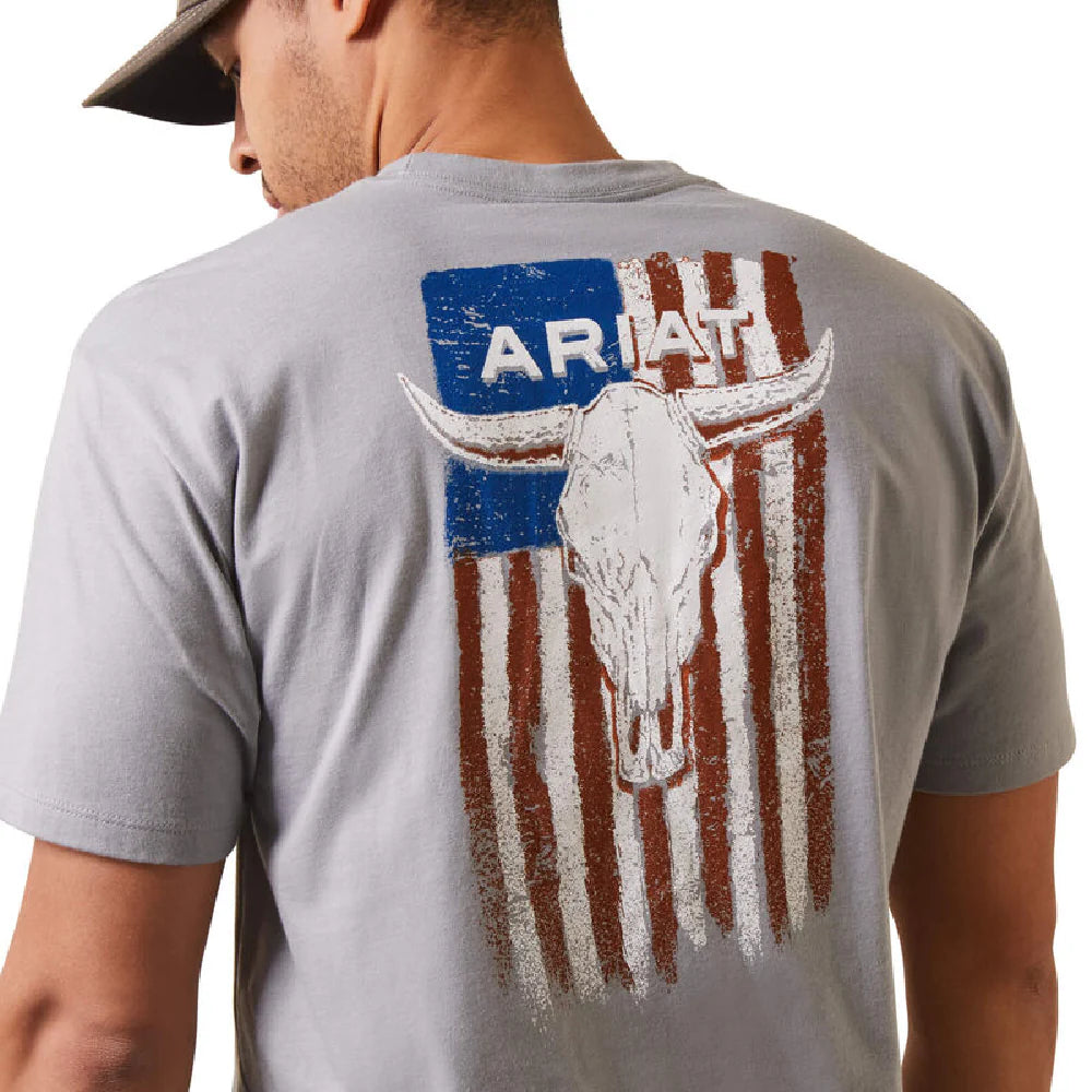 Mens Steer Skull Flag T-Shirt - 10044771