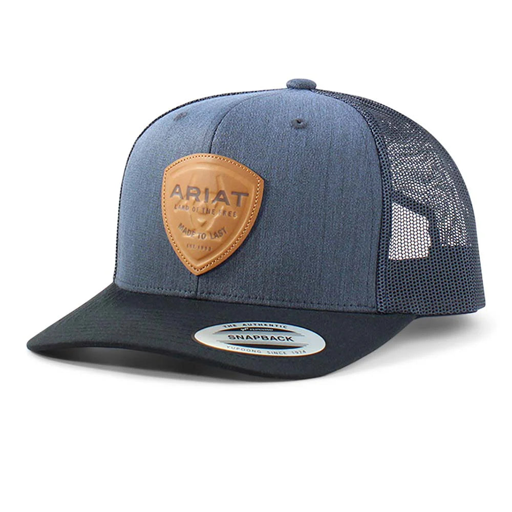 Mens Navy Leather Logo Patch Cap - A300065427