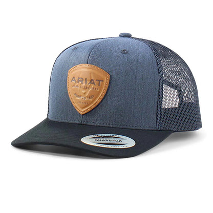 Mens Navy Leather Logo Patch Cap - A300065427